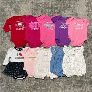 🔥4/20! Bundle of 10 baby girls onesies and rompers. Size 3 month.
